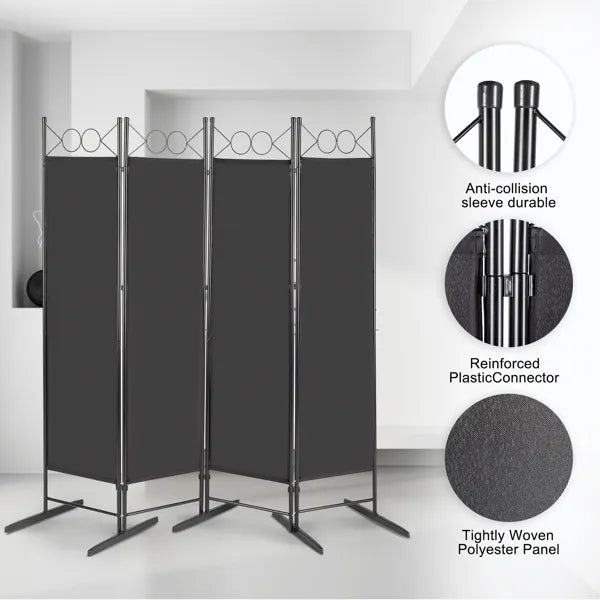 6FT 4-Fold Top With Shape 160g Polyester Cloth Plastic Feet Carbon Steel Frame Foldable Screen Black - view 8