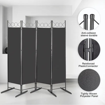 6FT 4-Fold Top With Shape 160g Polyester Cloth Plastic Feet Carbon Steel Frame Foldable Screen Black - view 8