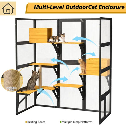 Cat Catio Outdoor Cat Enclosure For Multiple Indoor Outdoor Cats, Large Wooden Walk-in Cat House With Window Connection - view 3