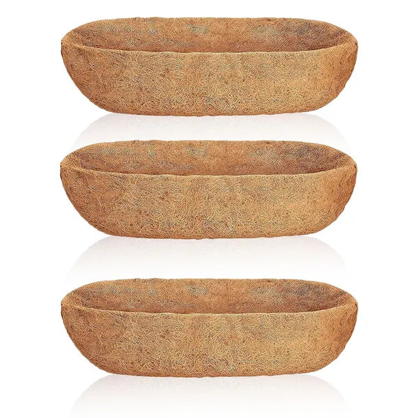 3Pcs 24in/30in/36in Trough Coco Liners For Planters Coconut Coir Planter For Window Box Hanging Trough Basket Half Moon