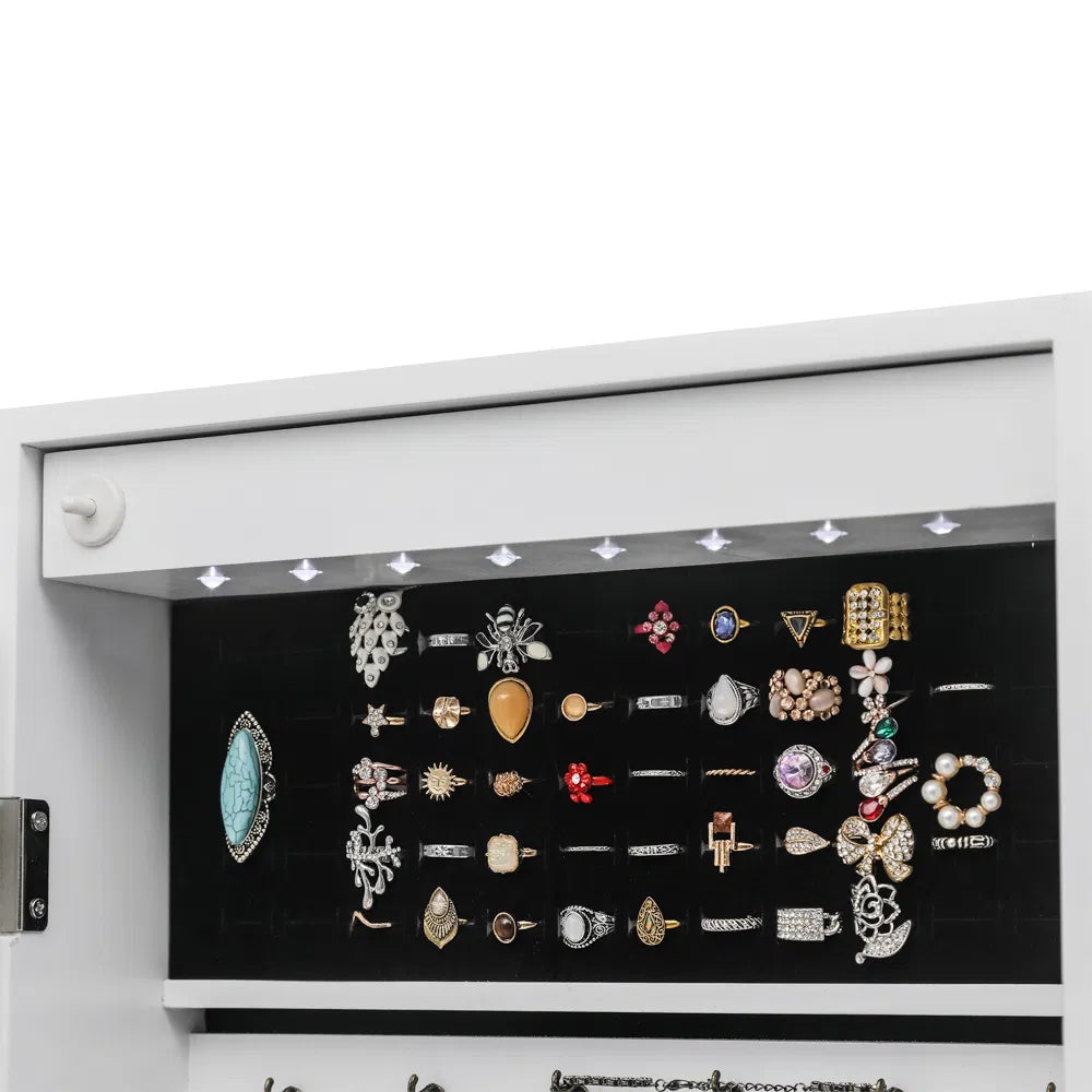 Non Full Mirror Wooden Wall Mounted 4-Layer Shelf 6 Drawers 8 Blue LED Light Jewelry Storage Mirror Cabinet - White - view 2