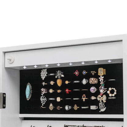 Non Full Mirror Wooden Wall Mounted 4-Layer Shelf 6 Drawers 8 Blue LED Light Jewelry Storage Mirror Cabinet - White - view 2