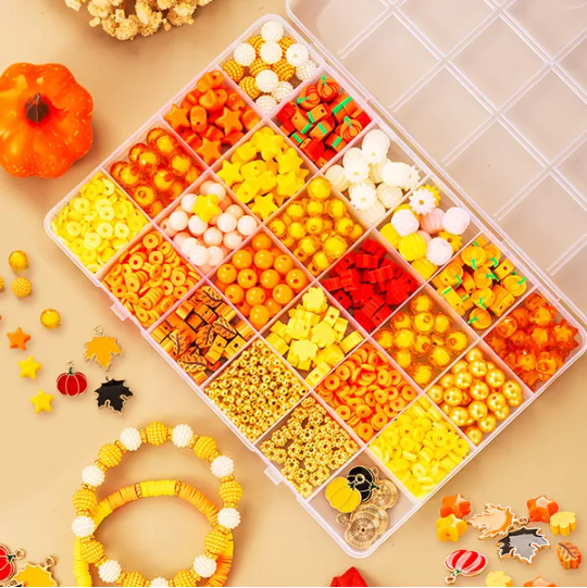 1510 Pcs Fall Bracelets Beads Kit With 24 Grid Storage Box Maple Leaf Pumpkin Star Shaped Clay Beads For Jewelry Making - view 6