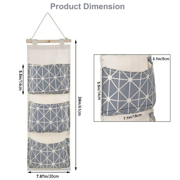 Wall Mounted Storage Bag Door Closet Hanging Storage Bag Organizer Waterproof 3 Pockets Pouch - view 3