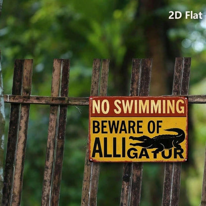 Vintage No Swimming Beware Of Alligator Sign, 8x12 Inch Metal Wall Art - view 5