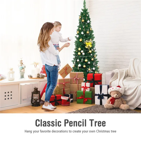 6ft Slim Pencil Christmas Tree - Space-Saving Design For Small Corners, 400 Realistic PVC Branches With Flocked Finish - view 3