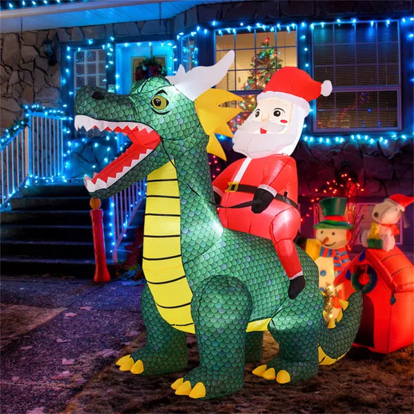 6.7ft Inflatable Santa Riding Dinosaur - 5 Bright LED Lights 210T Polyester Outdoor Xmas Decor - view 4