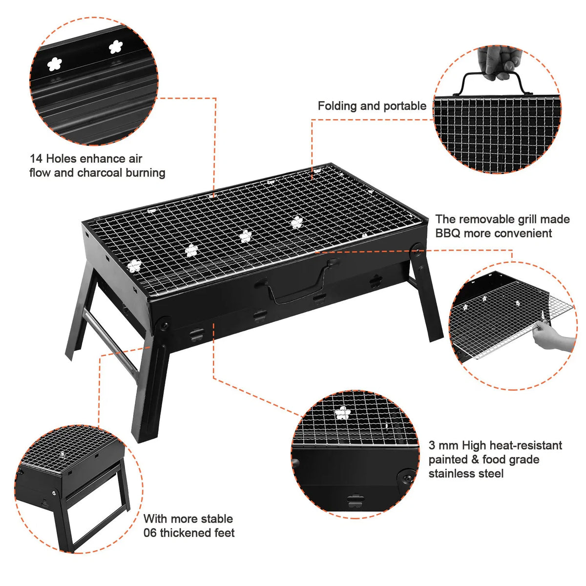 Portable BBQ Grill Foldable Charcoal Grill Lightweight Smoker Grill For Camping Picnics Garden Grilling - view 5