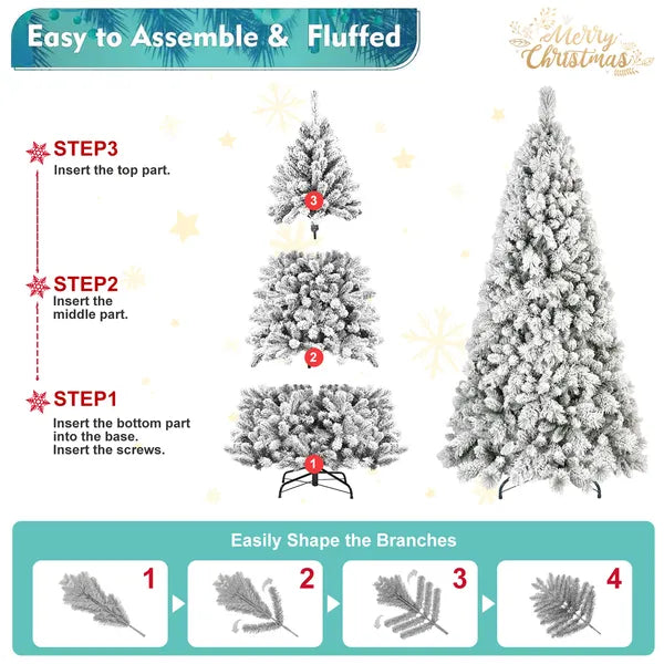 Artificial 7ft Flock LED-lit Christmas Tree With 1060PVC&Hard Needle Mixed Branch Tips - view 3