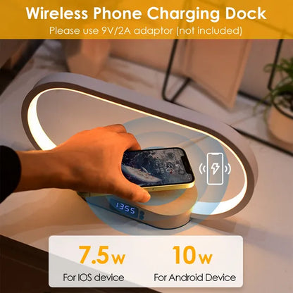 Bedside Table Lamp Touch Control Lamp With Clock Wireless Charging LED Desk Lamp Dimmable Nightstand Reading Lamp - view 2