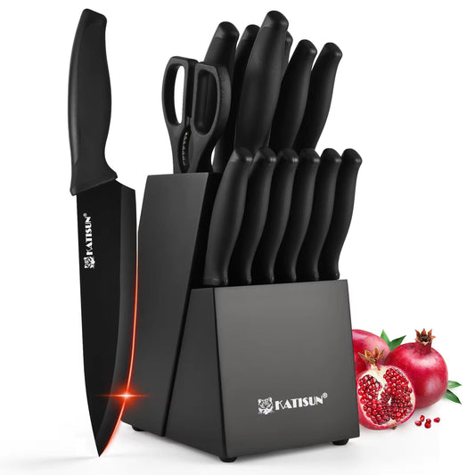 15-Piece Color-Coded Kitchen Knife Set With High-Carbon Chef Knives, Ergonomic Black Non-Slip TPR Soft Handles