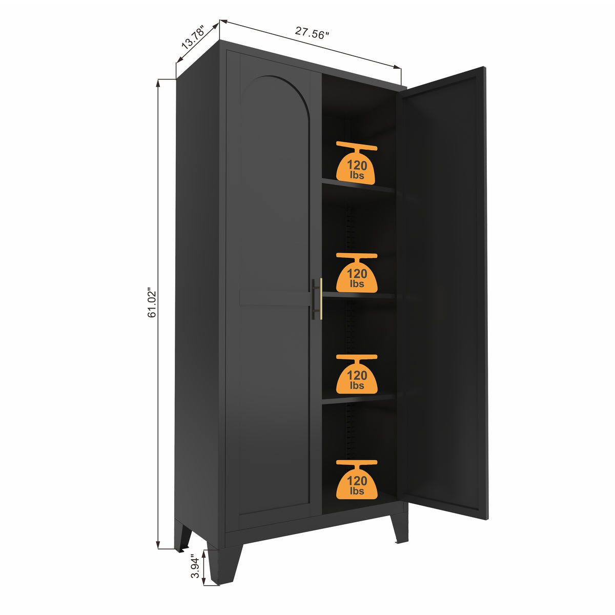 61'' 2 Shapely Doors Cabinet, Metal Storage Cabinet With Doors And Adjustable Shelves, For Bedroom, Living Room Black - view 8