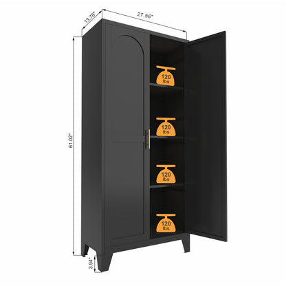 61'' 2 Shapely Doors Cabinet, Metal Storage Cabinet With Doors And Adjustable Shelves, For Bedroom, Living Room Black - view 8
