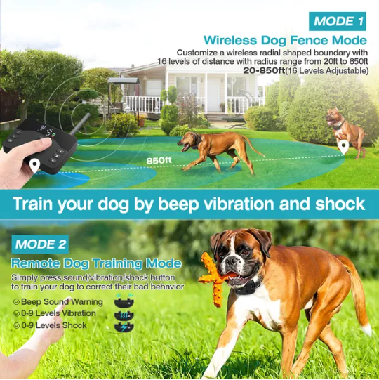 2 In 1 Wireless Electric Dog Fence Waterproof Pet Shock Boundary Containment System Electric Training Collar For Small - view 5