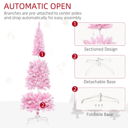6 Foot Prelit Snow Flocked Artificial Christmas Tree With Pencil Shape, 500 Pine Realistic Branches - view 6