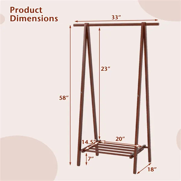 Solid Rubber Wood Folding Coat Rack, A-Frame Standing Clothes Rack With Bottom Storage Shelf - view 3