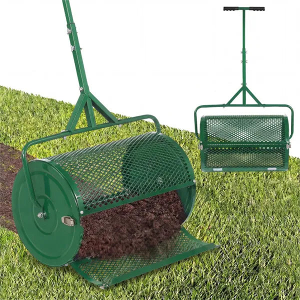 24" Lawn Topdressing Spreader With 0.75"×0.5" Mesh, Compost Spreader For Soil Sand Fertilizer Green