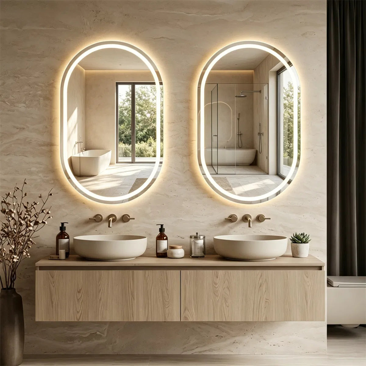 32x20" Oval LED Backlit Bathroom Mirror, 3 Color Temperatures Stepless Dimmable Vanity Mirror - view 2