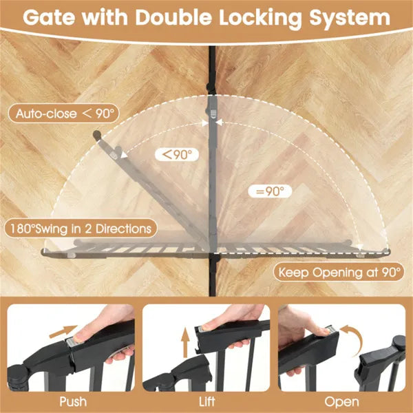 6-Panel Expandable Safety Gate (34.5"-154"), 270° Rotatable Baby/Pet Barrier For Fireplace Stairway Doorway-Black - view 5