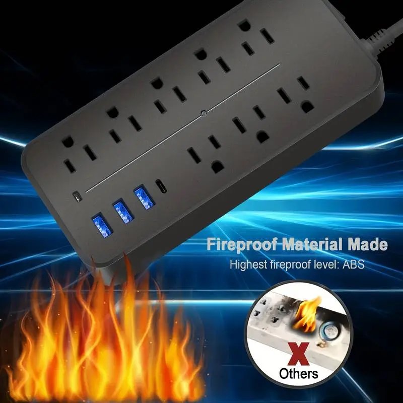 Regleta con protector de picos — 8 tomas + USB