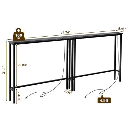 2 Pack 39.4" Narrow Console Sofa Table with Power Outlets and USB Ports - view 7