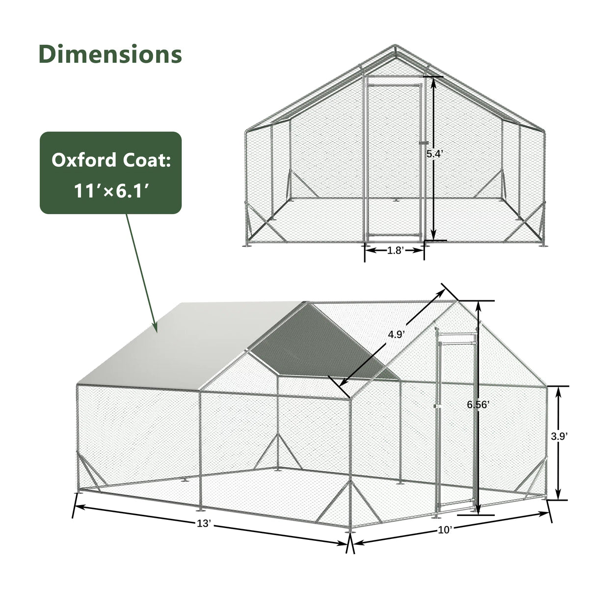 10 x 13ft Outdoor Large Metal Chicken Run Coop with 1 piece of Waterproof Cover - view 8