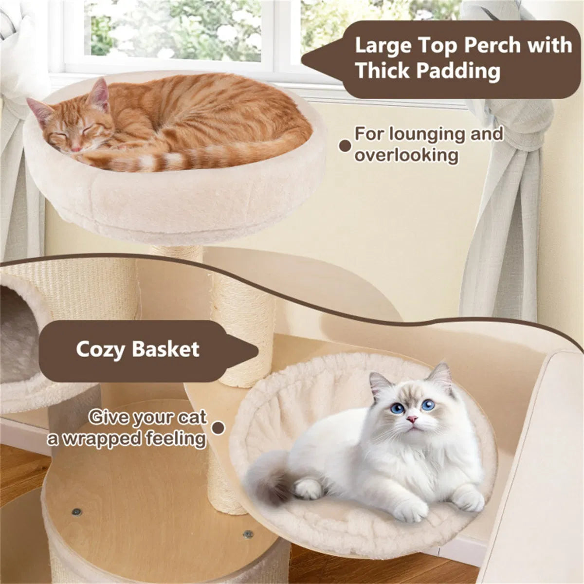 60 Inch Tall Wooden Cat Tree Multi-Level Cat Tower with Sisal Scratching Posts & Condos for Indoor Cats, Natural - view 10