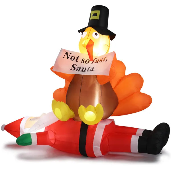 4.9 FT Lighted Christmas Inflatable Decoration, Inflatable Turkey Sitting On Santa Claus - view 4