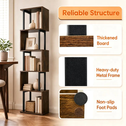 5-Tier S-Shaped Bookshelf, Modern Geometric Freestanding Display Shelf with Heavy-Duty Metal Frame - view 7