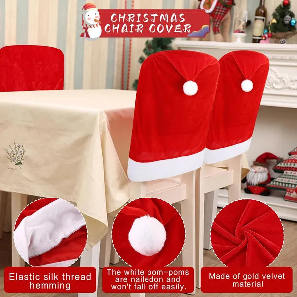 Christmas Chair Covers,Red And White Santa Claus Hat Chair Back Cover Christmas Chair Slipcovers For Xmas Kitchen - view 3