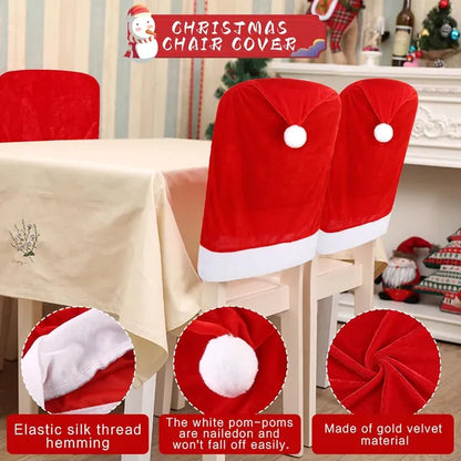 Christmas Chair Covers,Red And White Santa Claus Hat Chair Back Cover Christmas Chair Slipcovers For Xmas Kitchen - view 3
