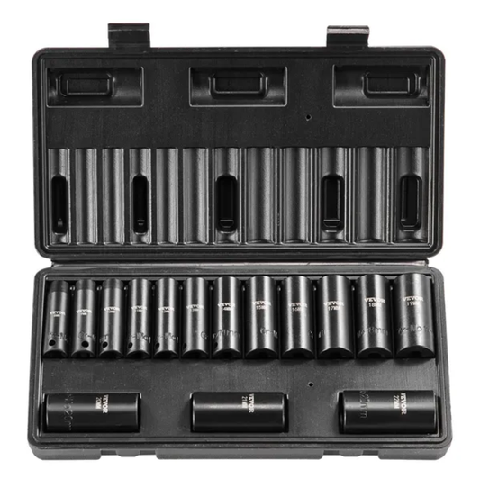 VEVOR Impact Sockets Set 15pcs 6-Point 3 8in Drive Bit Ratchet Tool Kit Case