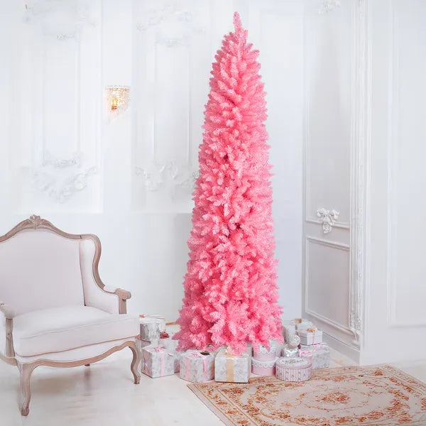 7.5 FT Hinged Christmas Tree, Artificial Pencil Christmas Tree, Unlit Artificial Christmas Pine Tree With 1075 Branch