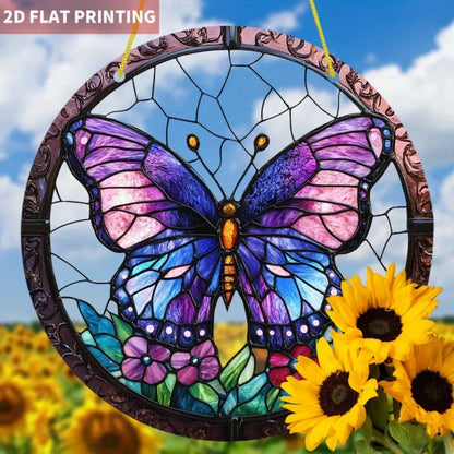 High Definition Transparent Round Purple Butterfly Floral Acrylic Sun Catcher Window Decoration for Home Garden - view 5