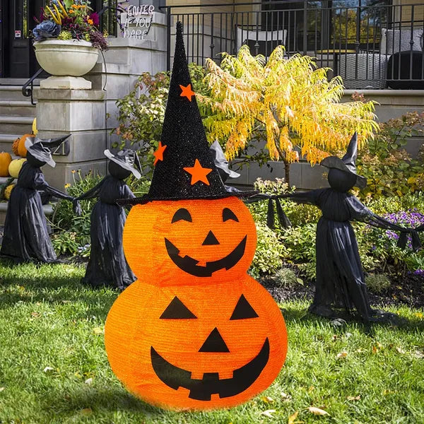 3FT Halloween Collapsible Pumpkin Decorations, Pre-Lit Light Up 50 LED Pumpkin With Star Hat 8 Lighted Mode - view 3