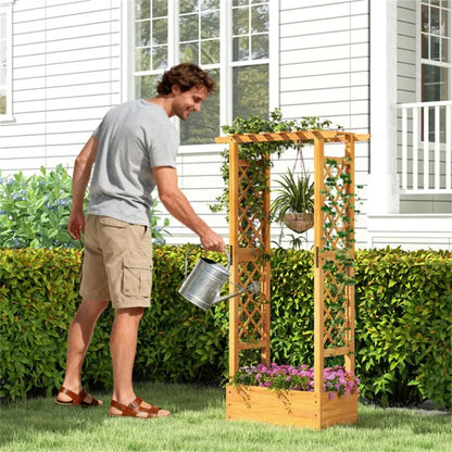 60" Tall Elevated Wooden Garden Bed, 44 LBS Roof Capacity Planter Box With 2 Side Trellises For Patio Backyard - view 2
