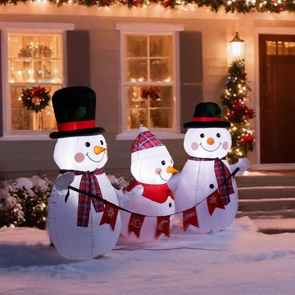 6.2FT Lighted Christmas Inflatable Decoration, Inflatable Snowman Family With Bunting