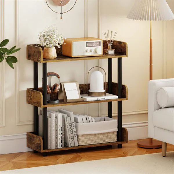 3-Tier Industrial Bookshelf With Anti-Falling Guardrails, 33 LBS Per Shelf Storage Organizer - Rustic Brown - view 4
