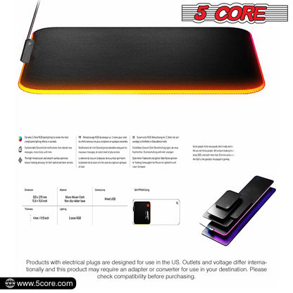 5Core Gaming Mouse Pad RGB 12 Light Modes 2 Zone Desk Mouse Mat w Rubber Base - view 5