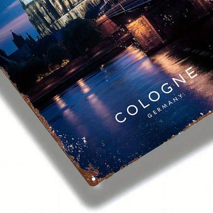 Vintage Cologne Cathedral Metal Sign 8x12 Inch, Iron Bridge Night Scene Wall Art - view 5