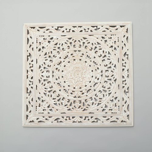 White Square Shape Handcrafted Wooden Wall Decor Elegant Home Accent - view 2