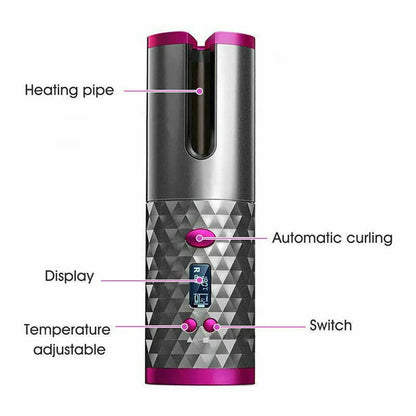 Hair Curler LCD Cordless Auto Rotating Waver Curling Iron Ceramic Wireless USA - view 3