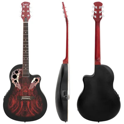 41 Inch Full-Size Cutaway Acoustic-Electric Guitar Grape Voice Hole Spruce Top Round Back Sunset Red - view 2