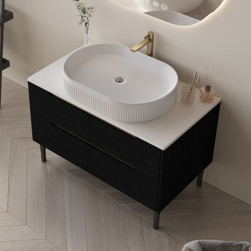 36 Inch Bathroom Vanity, Freestanding Or Wall Mounted With Ceramic Integrated Sink & Soft-Close Drawers - view 3
