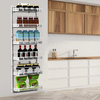 10LBS Loading 6-Tier Over The Door Pantry Organizer, Large Metal Door Spice Rack