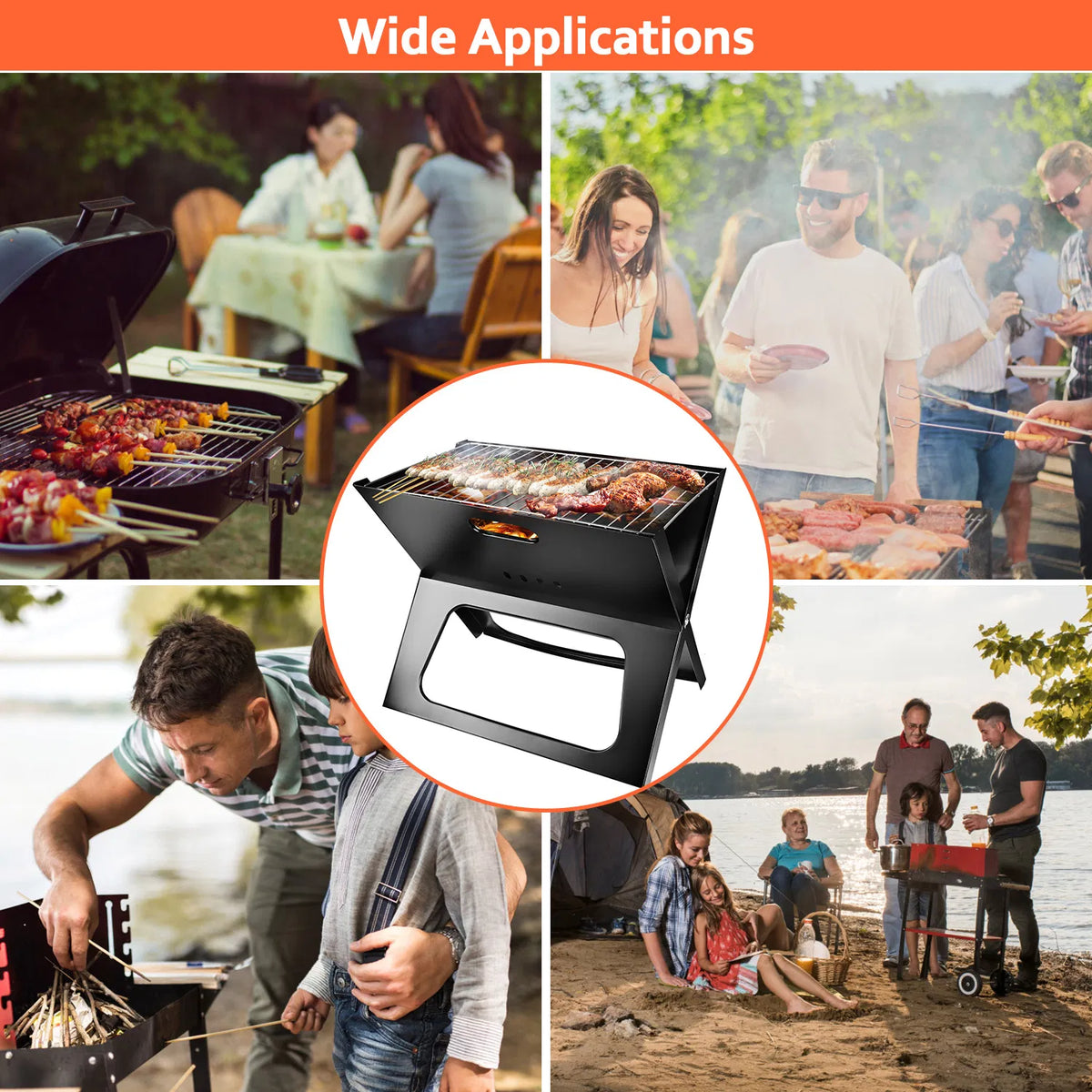 Portable Charcoal Grill - Mini BBQ Grill - Small Table Top Charcoal Grill For Camping, Outdoor Cooking - view 6