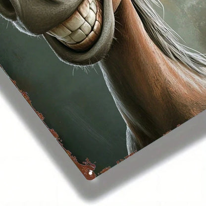1pc Retro Cartoon Horse Head Metal Sign, Vintage Tin Painting Wall Decor, Humorous Country Style Iron Plate Art - view 5