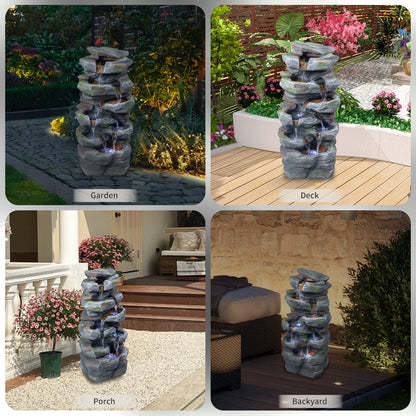 Rock Waterfall Outdoor Fountain With LED Lights Stone Garden Fountains Outdoor For Patio Lawn Cascading Tiered Outdoor - view 8