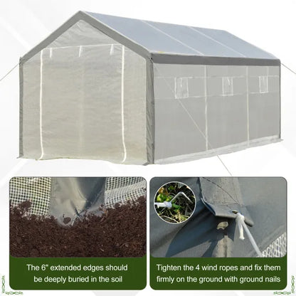 20' X10' X 9' Walk-in Greenhouse With Roll Up Door With 6 Closeable Windows - view 4