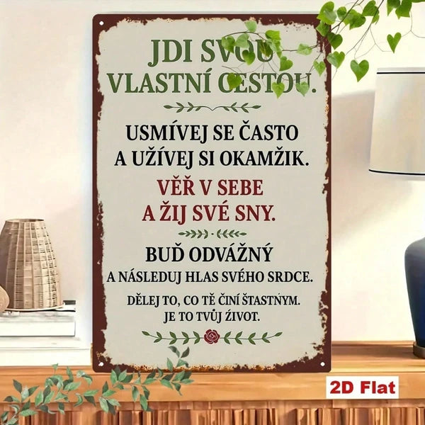 1pc Vintage Czech Phrase 2D Flat Metal Wall Sign, Bohemian Iron Decor Sign With Traditional Czechia Text - view 5